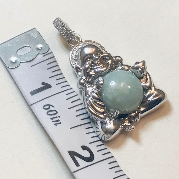 Sterling Silver Green Jade Smiling Buddha Pendant - Picture 8 of 13